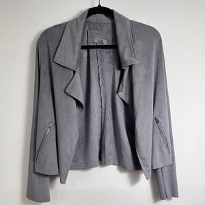 ONE by Chapter One Gray Faux Suede Moto Jacket Women's‎ XL Drape Front